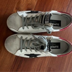 Golden Goose Superstar low top white sneakers with black and red detail size 36